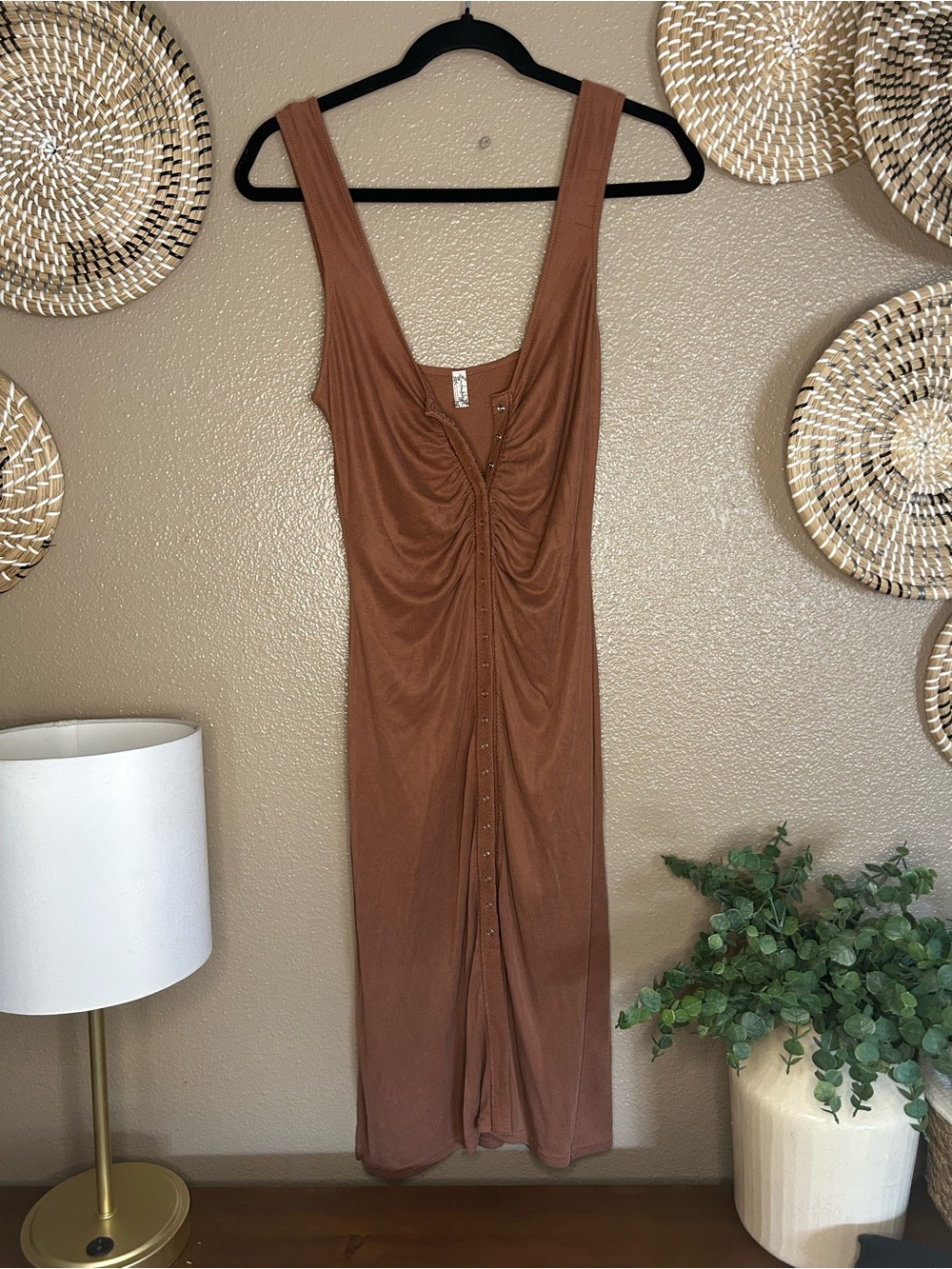 Intimately Free People Rust Brown Ruched Front Midi Dress